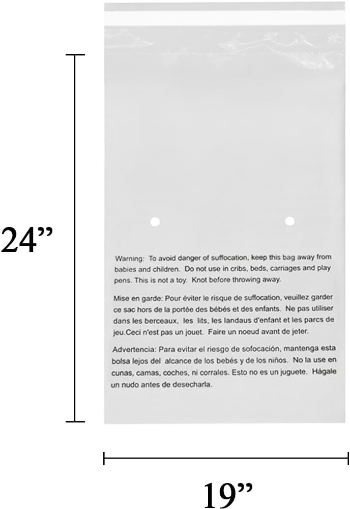 EcoSwift - 19” X 24” (20 Count) Self Seal Clear Poly Bags with Suffocation Warning for Packaging, Shipping - Permanent Adhesive - Image 1